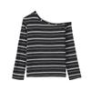 GREEN BELT French Style Striped Long Sleeve Off-Shoulder T-Shirt