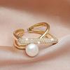 Simple and fashionable commuter style ring women's pearl inlaid zircon ring open ring fashion temperament niche
