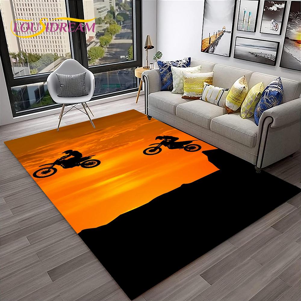 Racing Moto Off Road Motorcycle Carpet Rug for Home Living Room Bedroom Sofa Doormat Decor,Kid Play Area Rug Non-slip Floor Mat