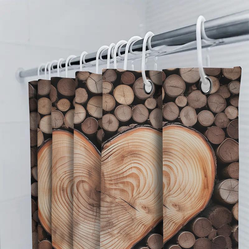 3D Wooden Heart Shower Curtain | Rustic and Romantic Bathroom Decor