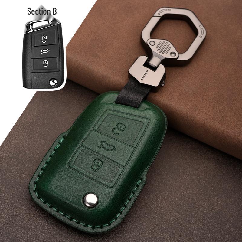 Genuine Leather Car Key Cover for Volkswagen: Fits T-Roc, Teramont, Tiguan, CC, Bora, Golf 7, Golf 6, Lamando.