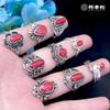 Handmade Red Turquoise Open Ring Tibetan Retro Turquoise Jewelry