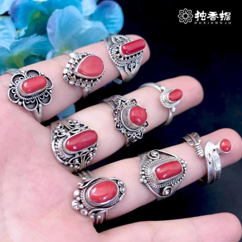 Handmade Red Turquoise Open Ring Tibetan Retro Turquoise Jewelry