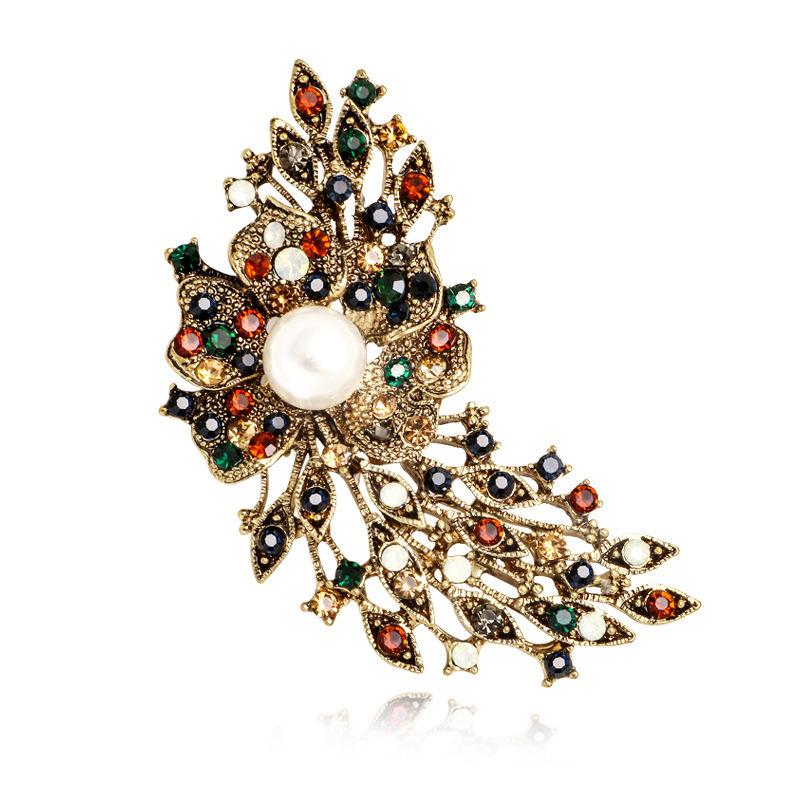 

Модная ретро-брошь из сплава с гальваническим покрытием и цветными стразами, персонализированные аксессуары для одежды, булавка, прямые продажи No specification