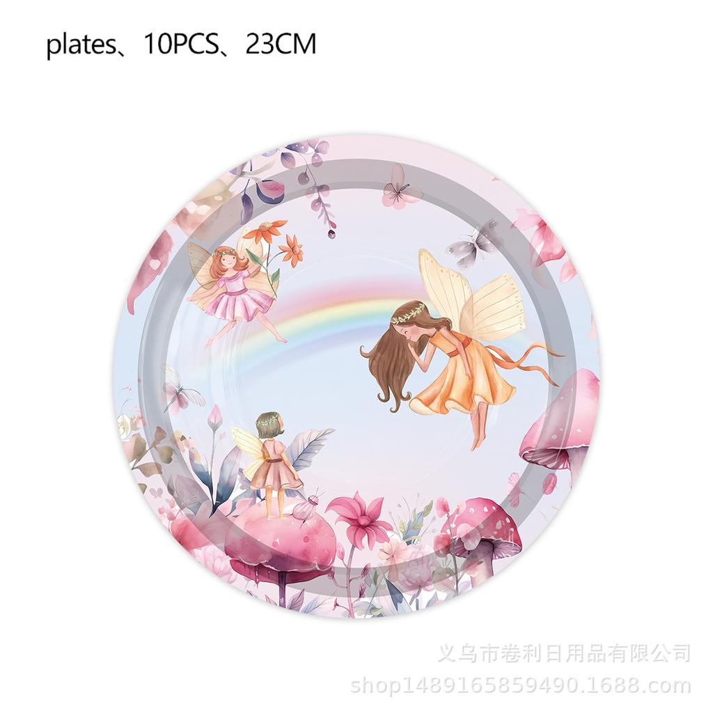 Flower Fairy Party Supplies Elf Princess Birthday Arrangement Decorative Paper Plate Paper Cup Tablecloth Banner Cake Flag