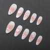 Almond Shape Press-On Nails With Heart Motif Bow Rhinestone Decor Sweet Style Gel Adhesive Or Jelly Glue