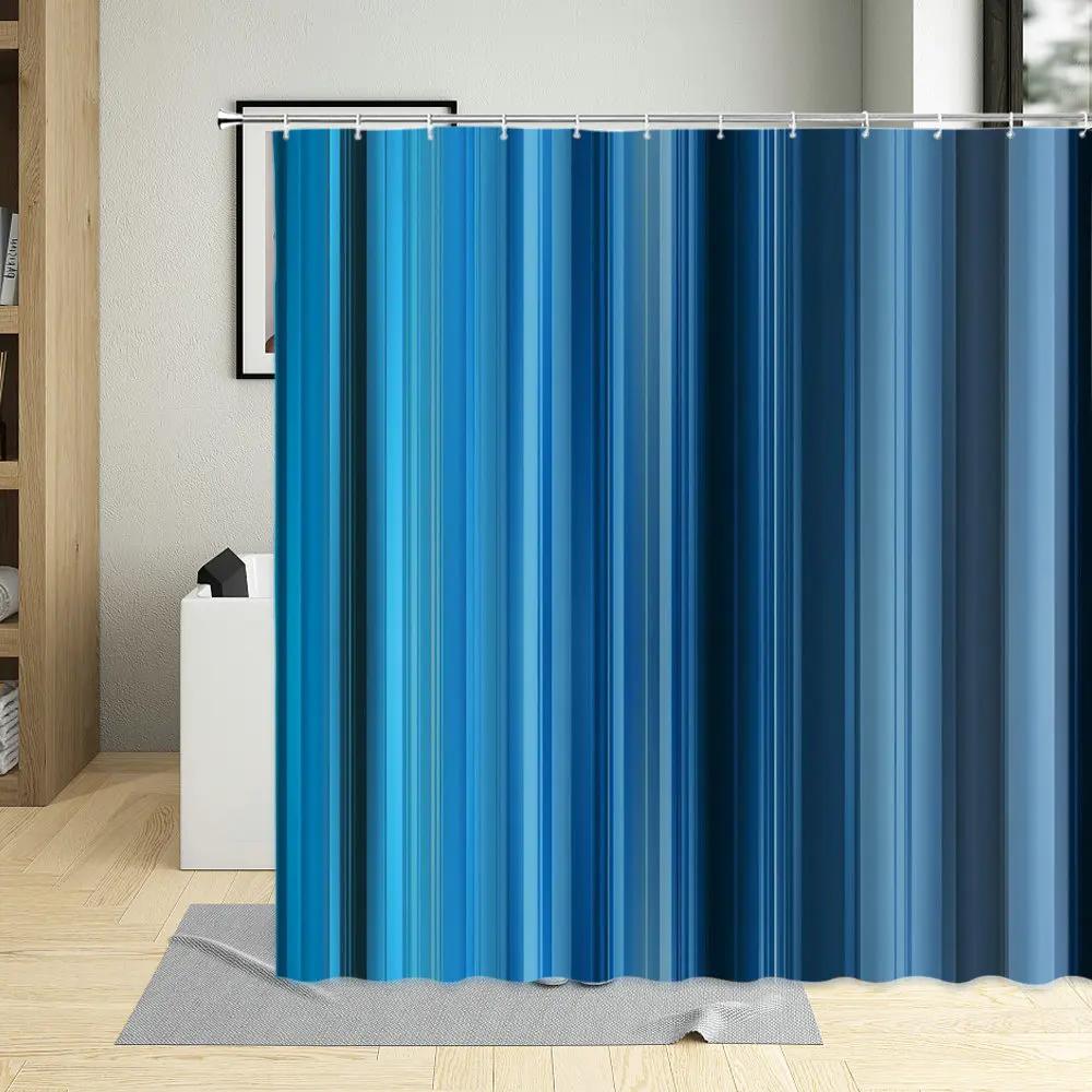 Geometric Lines Shower Curtain Colorful Stripe Printing Waterproof Bathroom Decor Polyester Fabric Curtains With 12 Pcs Hooks