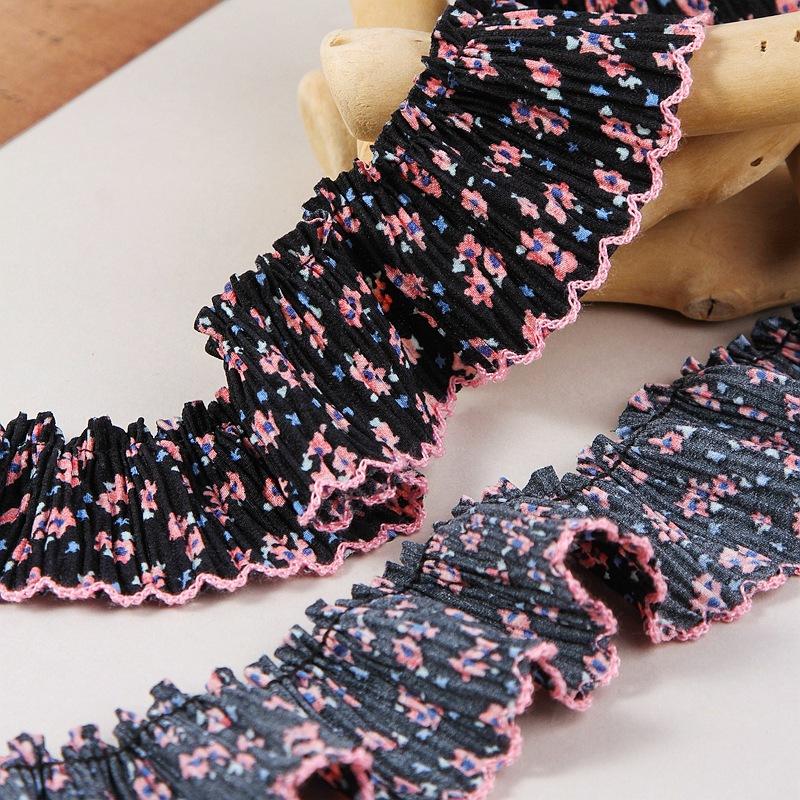 1yard Chiffon Bud Edge Small Floral Folds Lace 4.5cm Accessories Dress  DIY Clothing Decoration