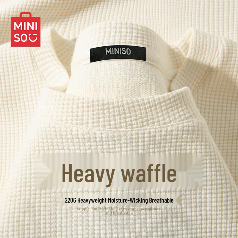 MINISO Men s Heavyweight Waffle Knit Long Sleeve T-Shirt 3XL