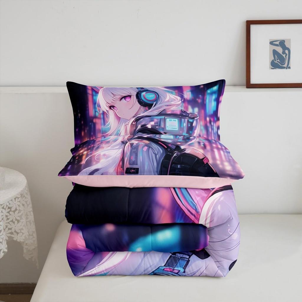 Comforter Japanese Girl Bedding Set Girly Anime Twin For Kidssci Fi Style Gaming Room Decor 3D Cartoon Anime Girl +2