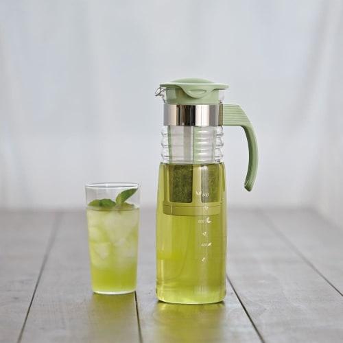 HARIO Cold Brew Tea Pot with Basket Mesh, 1200ml Capacity, Smoky Green, Heat-Resistant Glass, Boiler and Dishwasher Safe, Made In Japan, HCC-12-SG