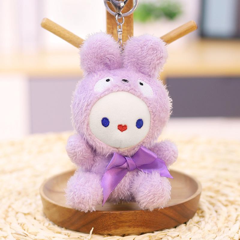 

Cute Cross-Dressing Rabbit Piece Keychain Three-Inch Plush Toy Doll Colored Bunny Grab Machine Doll about 12 cm pendant