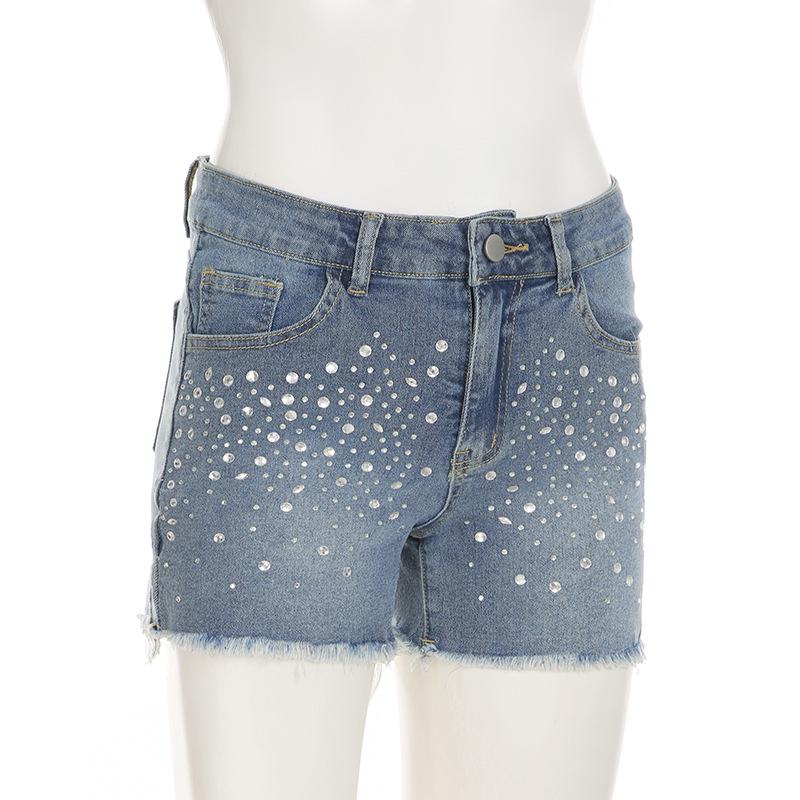 Trendy European-American Rhinestone Denim Shorts: Fashion-Forward, Versatile Streetwear