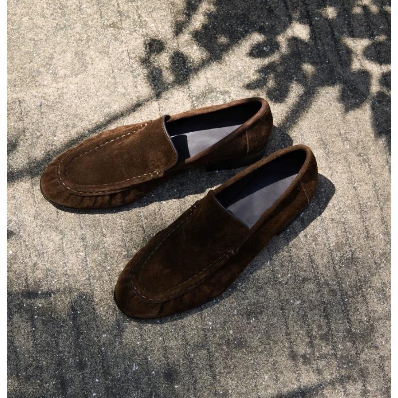 Sheepskin version~ retro British style round head thick heel one pedal loafers women s new small leather shoes single shoes 35