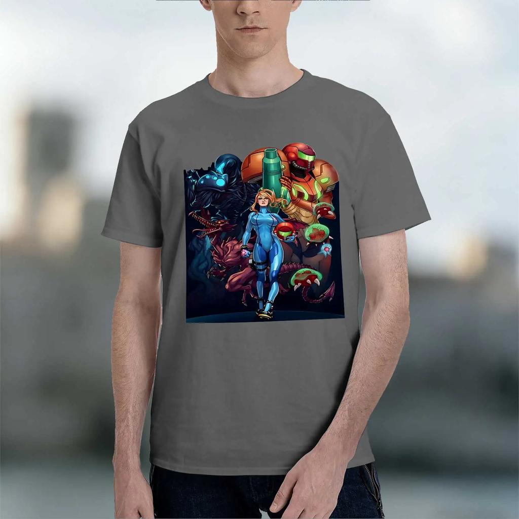 Virginia Aran Metroid Samus Returns 2026 fashion heavyweight hot selling retro printed pattern fun round neck T-shirt for da