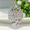 Flower Inlaid Zircon Rings for Women Exaggerated Silver Jewelry European American Style