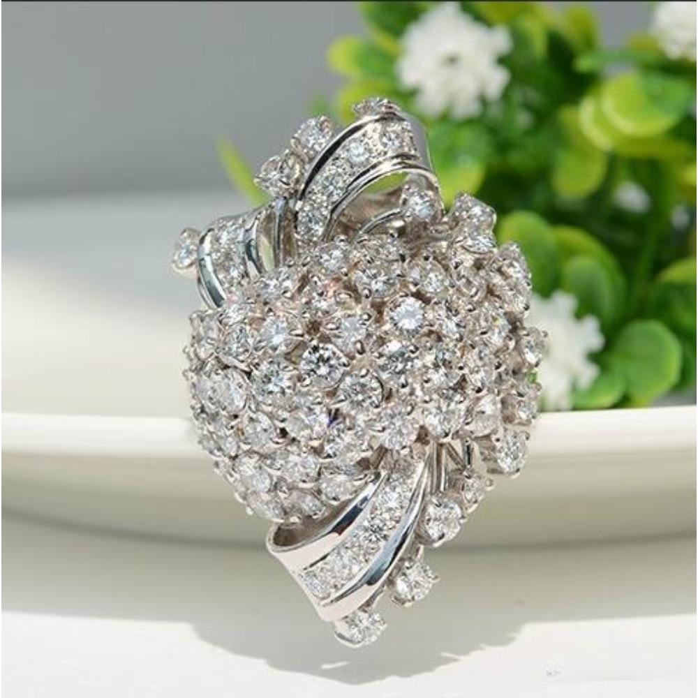 Flower Inlaid Zircon Rings for Women Exaggerated Silver Jewelry European American Style no. 6