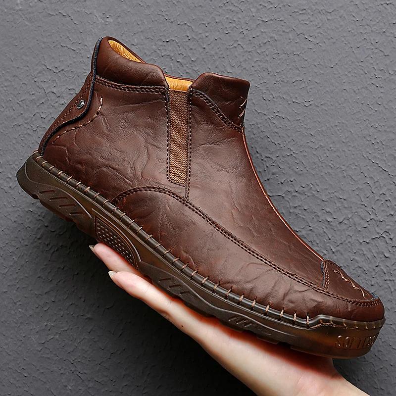 Fashion Golden Sapling Men's Boots Genuine Leather Work Tooling Shoes Fashion Chelsea Boot Leisure Shoe for Men Platform Chaussures
