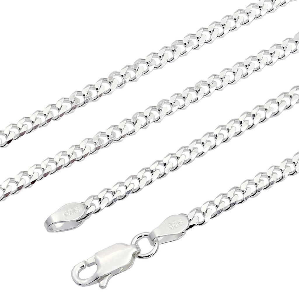 Sears Curb Chain 925 55cm Necklace, 6-Sided Cut, Silver, Silver, 2.9mm Wide,