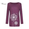 Damen-Tunika-Oberteil in Übergröße mit Löwenzahn-Print, Longline-Shirt, Rundhalsausschnitt, Langarm, Pullover, T-Shirt, lässige Bluse mit lockerer Passform für die Arbeit, den Alltag