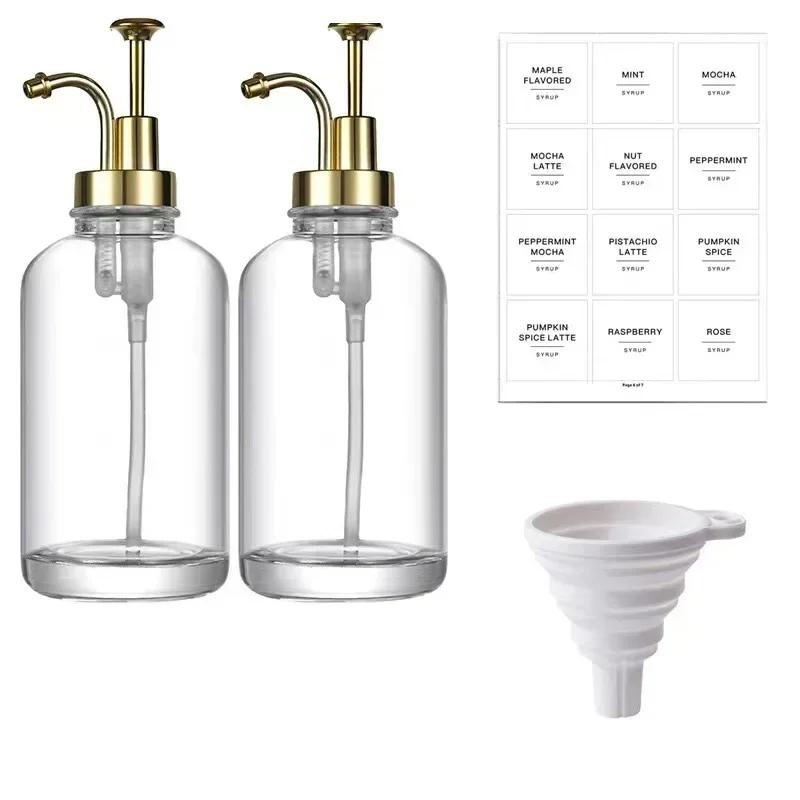 Coffee Syrup Dispenser Set 500ml Glass Syrup Bottle with Funnel Label Stickers Clear Coffee Syrup Container Pump Dispensers
