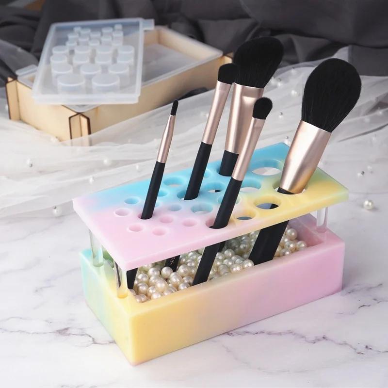DIY Epoxy Resin Handmade Makeup Box Makeup Brush Insert Makeup Brush Contactless Classification Insert Silicone Mirror Mold