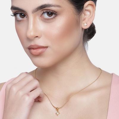 24K Gold Plated Austrian Crystal Solitaire Pendant Set for Women/Girls