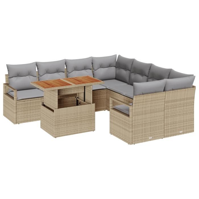 VidaXL Canapé de Jardin 9 Pièces avec Coussins Beige 3358429