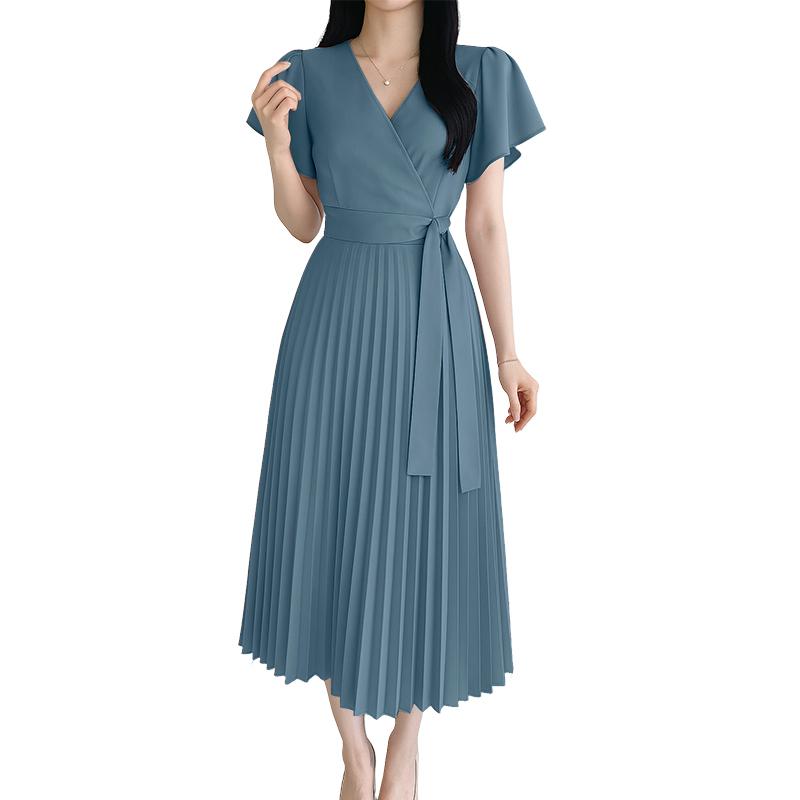 ZANZEA Women Casual V-Neck Summer Short Sleeve Pleated Dres