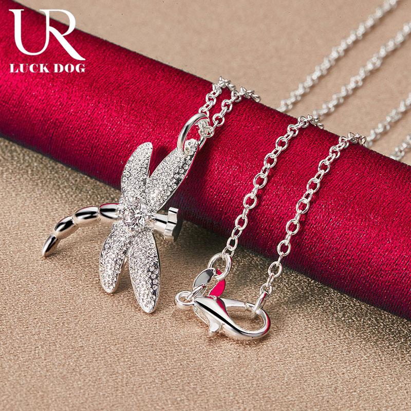 925 Sterling Silver Dragonfly Pendant Necklace Fashionable Wedding Jewelry