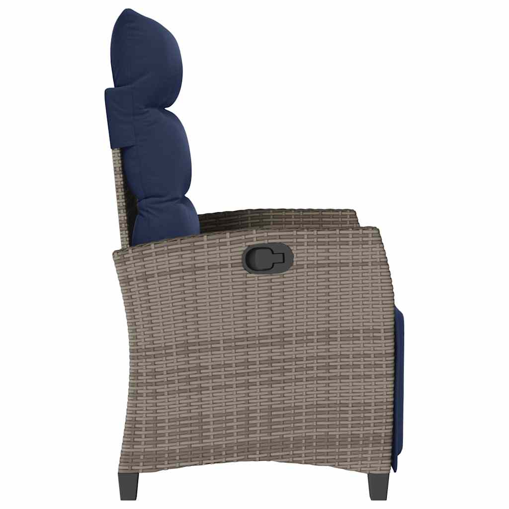 Relax garden chair with side table adjustable grey poly rattan