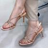 ~ Summer Rhinestone Chain Sandals Women's Wear Thin Heels Open-toed Temperament Thin Strap High Heels