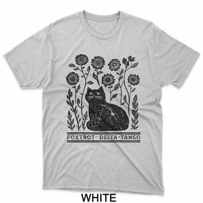 Retro Foxtrots Deltas Tangos Flower Art Cat In Flowers T-Shirt