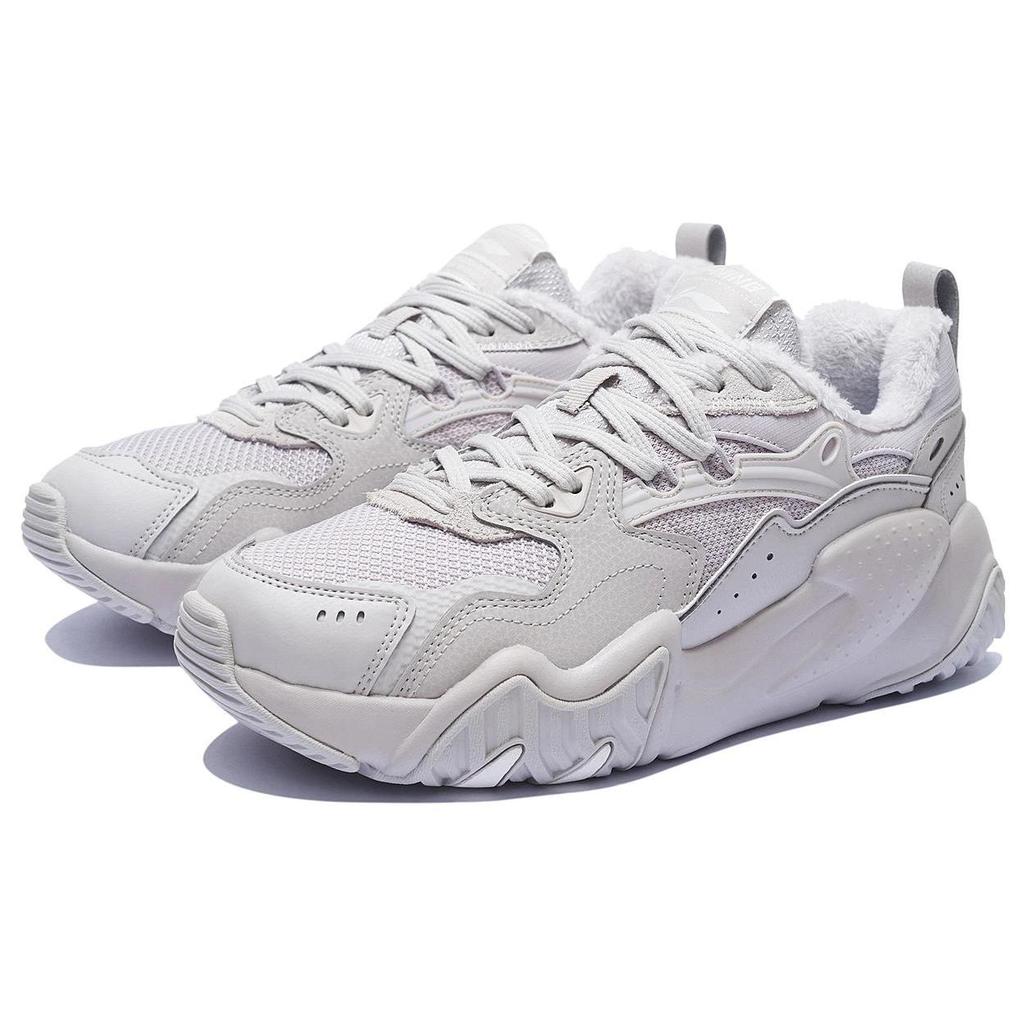 LiNing Cat Paw Lite Winter Fleece Non-Slip Wear-Resistant Warm Low-Top Sports Casual Shoes Men Sneakers Wind-Bell-Gray AGCS347-2