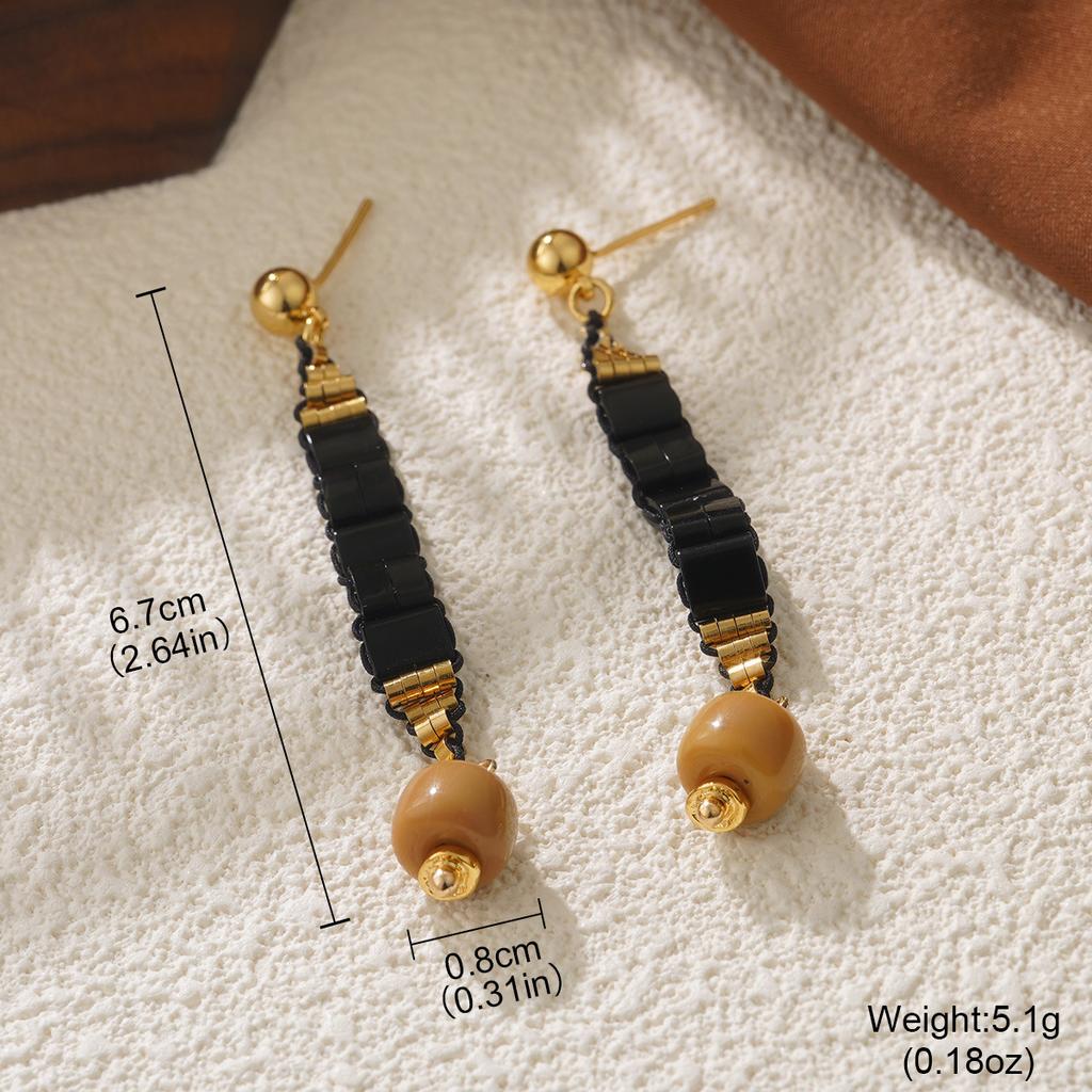 Bohemian beaded handmade design natural stone earrings retro personality new Chinese stud earrings premium feeling earrings
