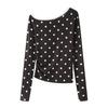 Spring 2026 Retro Polka Dot Off-the-Shoulder Long Sleeve Designer Top