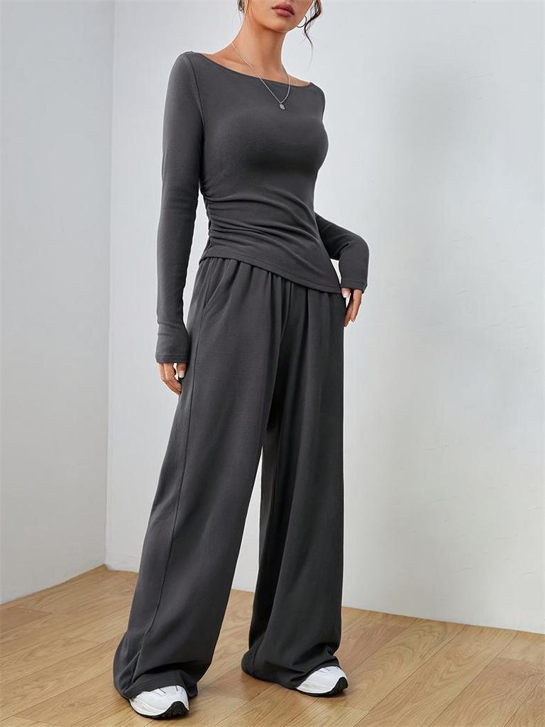 Loose Fit Women's Wide-Leg Pants Two-Piece Set - Soft, Stylish, Irregular Design