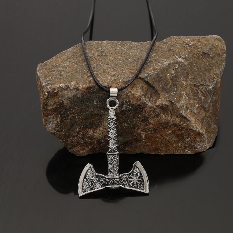 

Viking Rune Axe Pendant Necklace Retro Norse Style Party Accessory 60cm