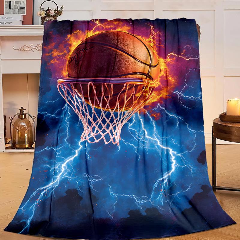 1PC Basketball Crown Fire Sport Flannel Blanket Gift, Suitable for Both Men And Women, Soft Ideal for Beds And Sofa, Birthday Or Christmas Gift