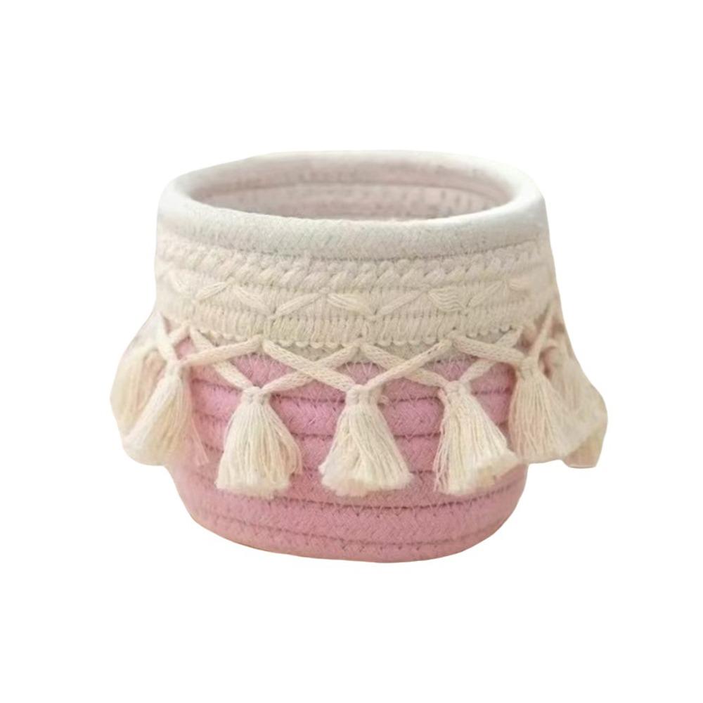 Round Tassels Storage Basket Bohemian Style Pen Holder Woven Storage Basket  Office Ornament