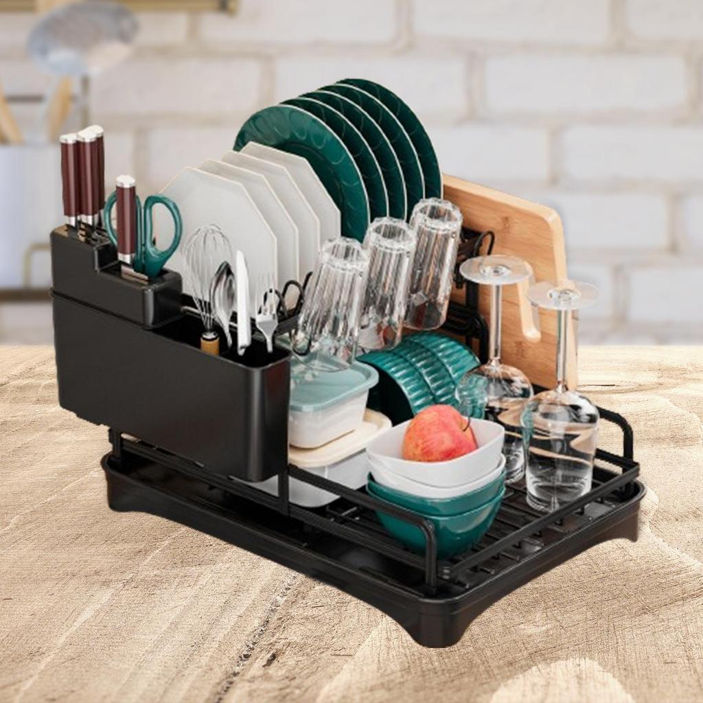 Layer Dish Drying Rack with Adjustable Water Drainage - Modern Kitchen Storage Solution