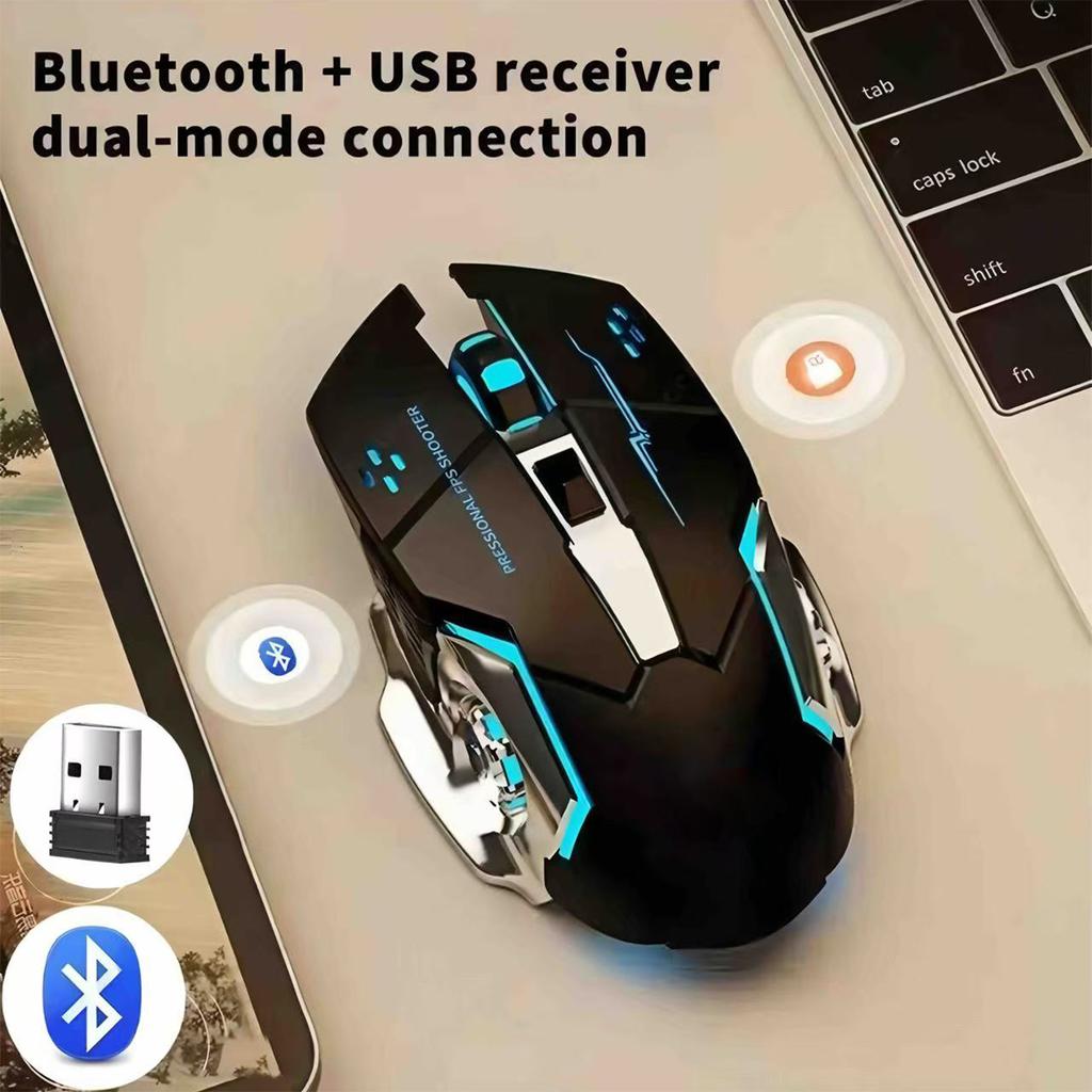 Rechargeable Wireless Mouse 2.4Ghz Bluetooth Gaming RGB Mouse USB Silent Mechanical Backlight E-Sports Gamer Mice For Computer
