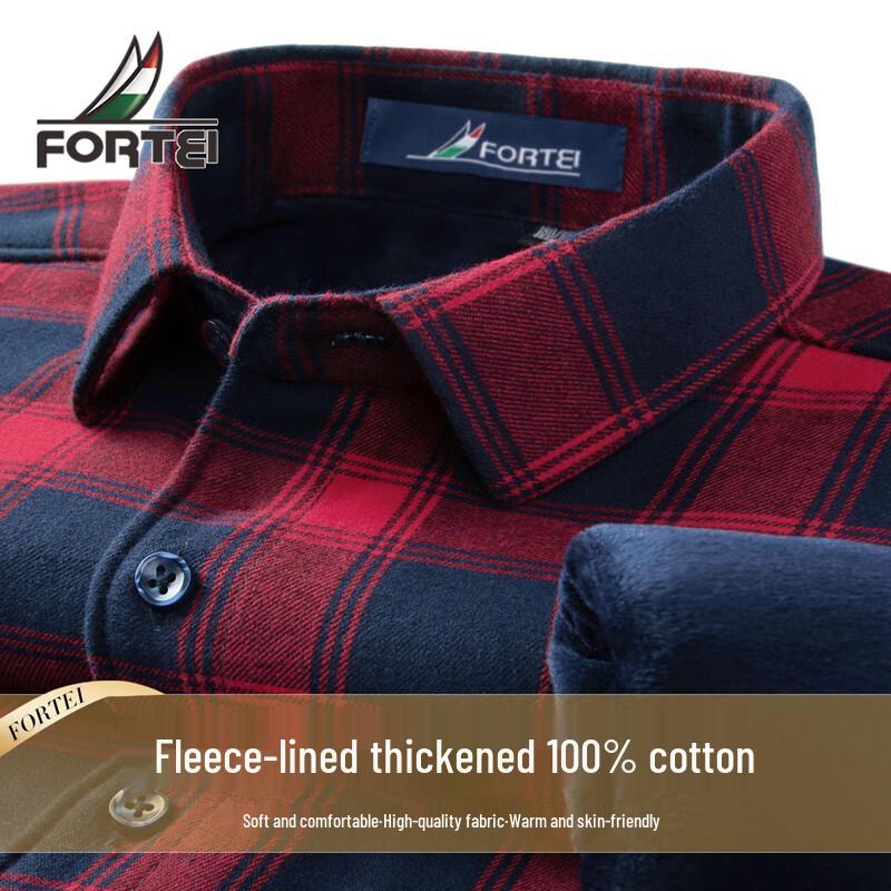 Futing Men s Premium Double-Sided Brushed Cotton Plaid Winter Shirt 41