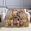 Cute Piglet in Flower Meadow Artwork Patterned flannel blanket perfect for the bedroom living room, sofa, or a little nap