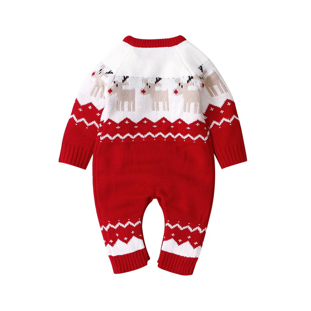 Newborn Baby Boy Girl Long Sleeve Knit Cartoon Christmas Romper Jumpsuit Clothes