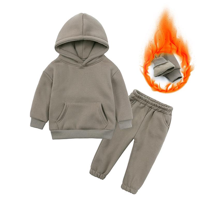 Children's Solid Color Hooded Long Sleeve Top and Pants Set for Medium and Large Boys and Girls - Trendy Autumn Clothing