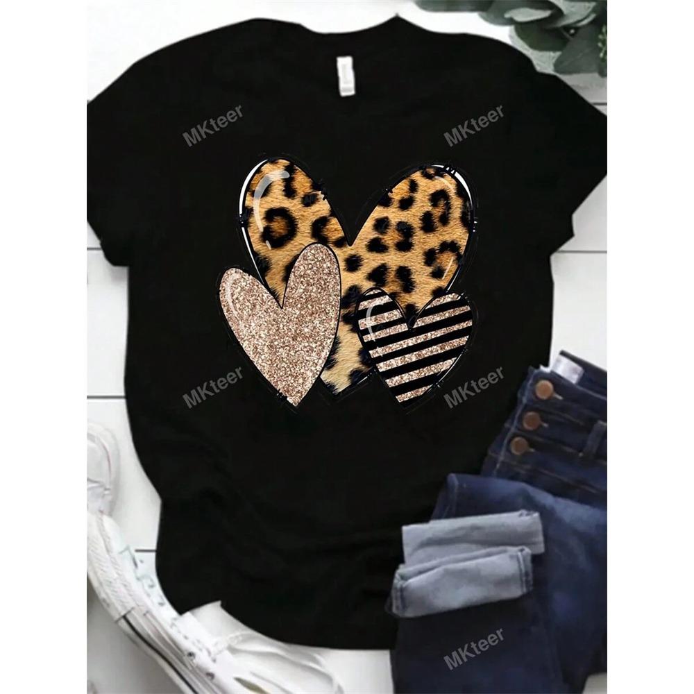 Urban Fashion Women's Leopard-print Short-sleeved Top Summer Daily Casual Women's Crew-neck T-shirt Outdoor Street Elegant Top