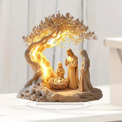 2D Flat Acrylic Nativity Jesus Birth Scene Ornament Tabletop Decoration Christmas Desk