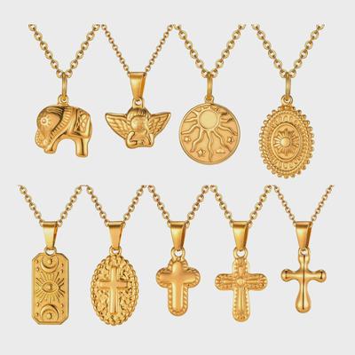 Collana da donna pendente croce retrò ed elefante