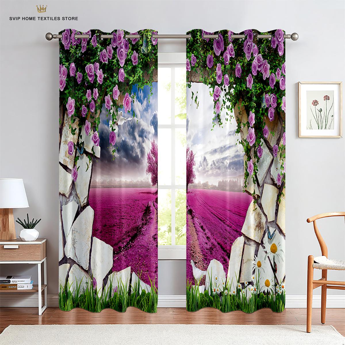 

3D Печать Печать Окно Пейзаж Здание Декоративный Элемент Штора, Спальня, Гостиная, Кабинет, Кухонная Зона, W50X130H(CM)X2PCS&Grommet Top